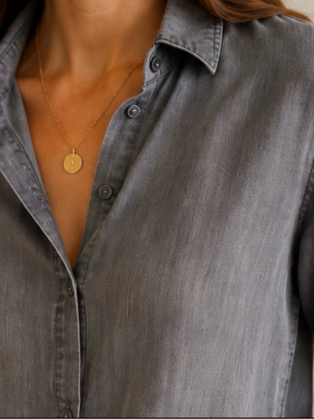 Cloth & Stone by Anthropologie Button Down Charcoal Blouse - Picture 3 of 7